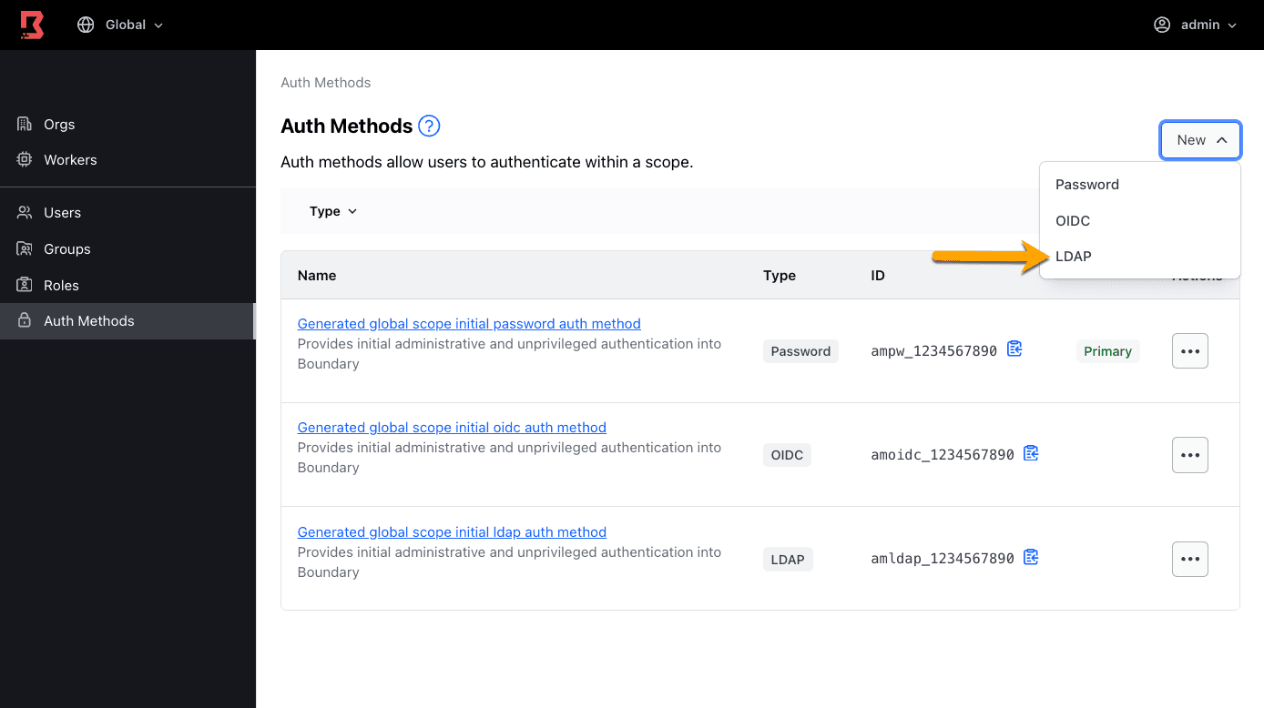 Admin Console new LDAP auth method